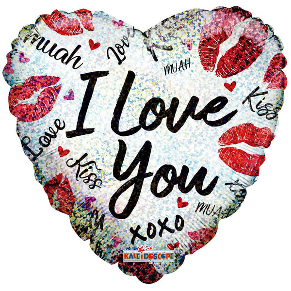 18 inch I LOVE YOU KISSES HOLOGRAPHIC HEART - LA Balloons