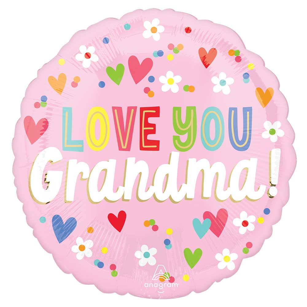 18 inch LOVE YOU GRANDMA HEARTS & FLOWERS
