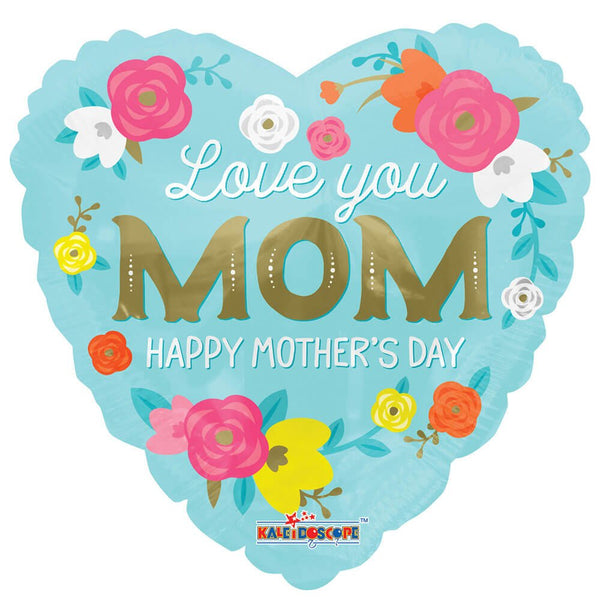 18 inch LOVE YOU MOM FLOWERS HEART - LA Balloons