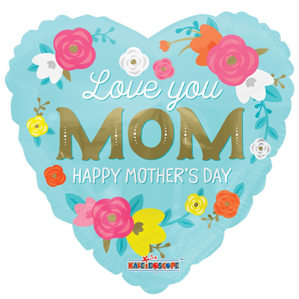 18 inch LOVE YOU MOM FLOWERS HEART