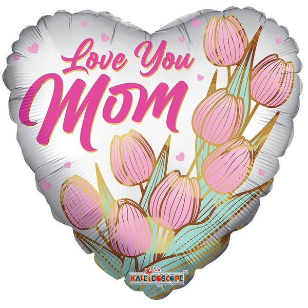18 inch LOVE YOU MOM TULIPS MATTE HEART - LA Balloons