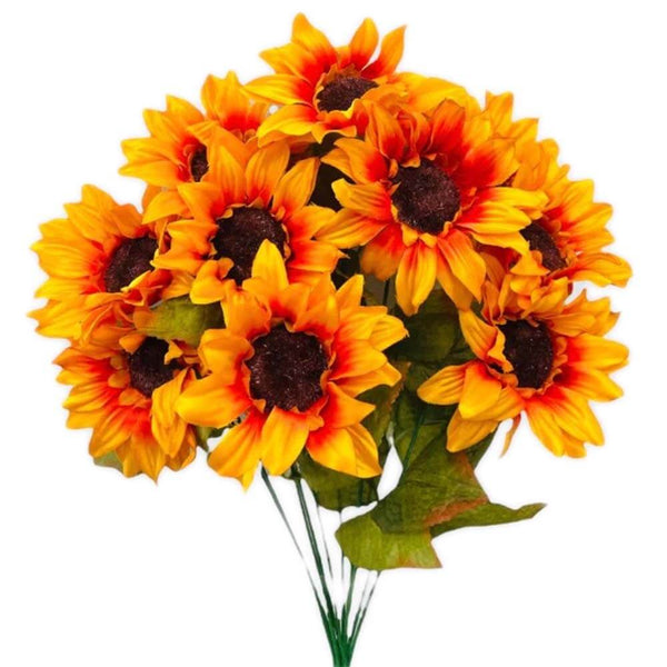 18 inch SATIN FAUX SUNFLOWER BUSH - HARVEST ORANGE YELLOW - LA Balloons