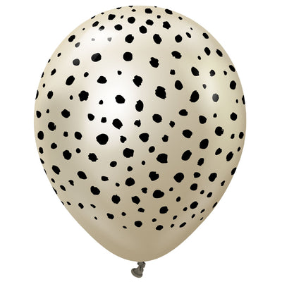 Kalisan 12 inch KALISAN SAFARI CHEETAH - MIRROR WHITE GOLD W/ BLACK INK Latex Balloons