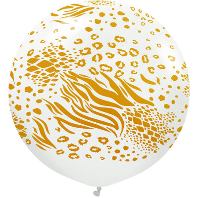 Kalisan 24 inch KALISAN SAFARI MUTANT - WHITE W/ GOLD INK Latex Balloons 22458737-KL