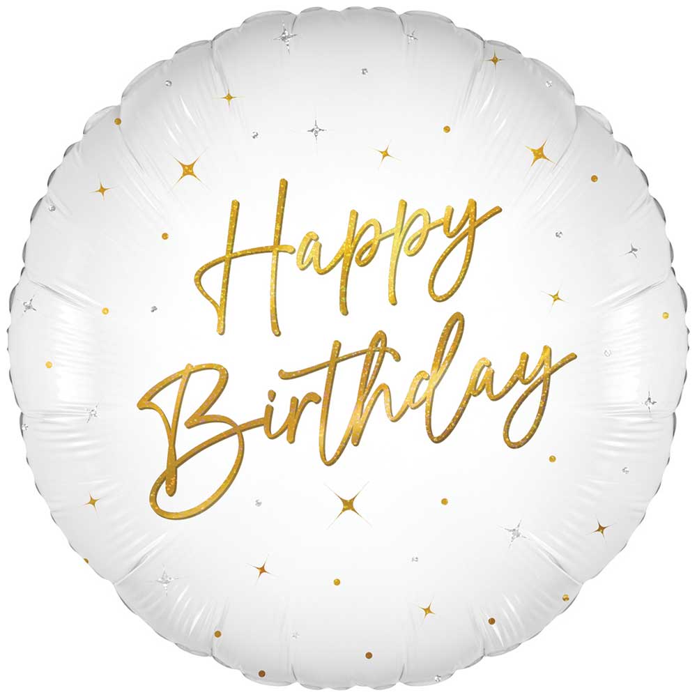 18 inch ELEGANT SPARKLE WHITE HAPPY BIRTHDAY HOLOGRAPHIC