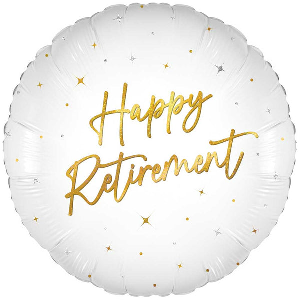18 inch ELEGANT SPARKLE WHITE HAPPY RETIREMENT HOLOGRAPHIC