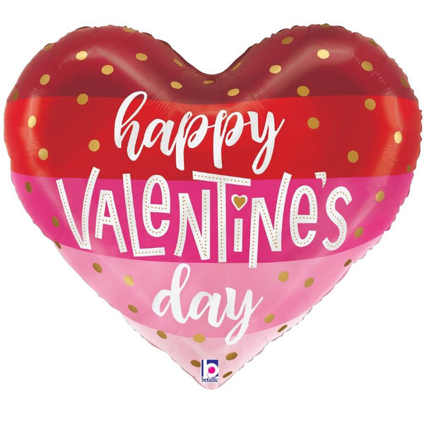 24 inch SATIN STRIPES HAPPY VALENTINE'S DAY HEART - LA Balloons
