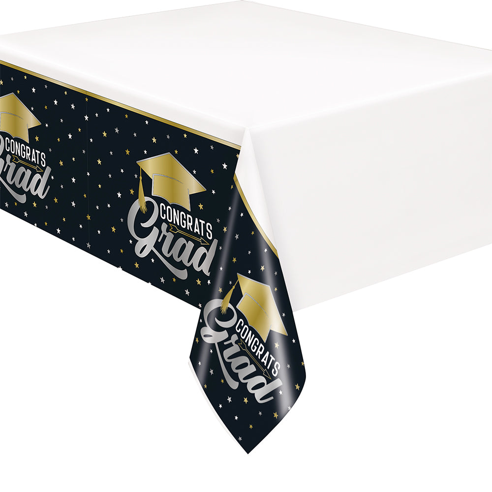 STAR & CAPS GRADUATION ENSEMBLE RECTANGULAR PLASTIC TABLE COVER 54 inch X 84 inch