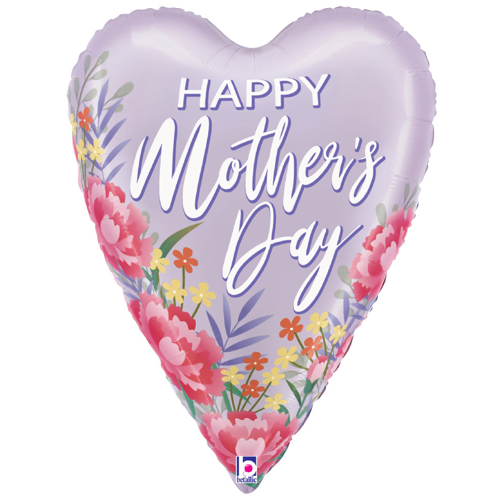 Betallic 26 inch SATIN FLORAL MOTHER'S DAY HEART Foil Balloon 25435P-B-P