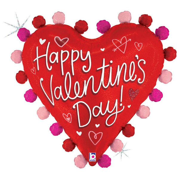 27 inch HAPPY VALENTINE'S DAY POM POM HEART - LA Balloons