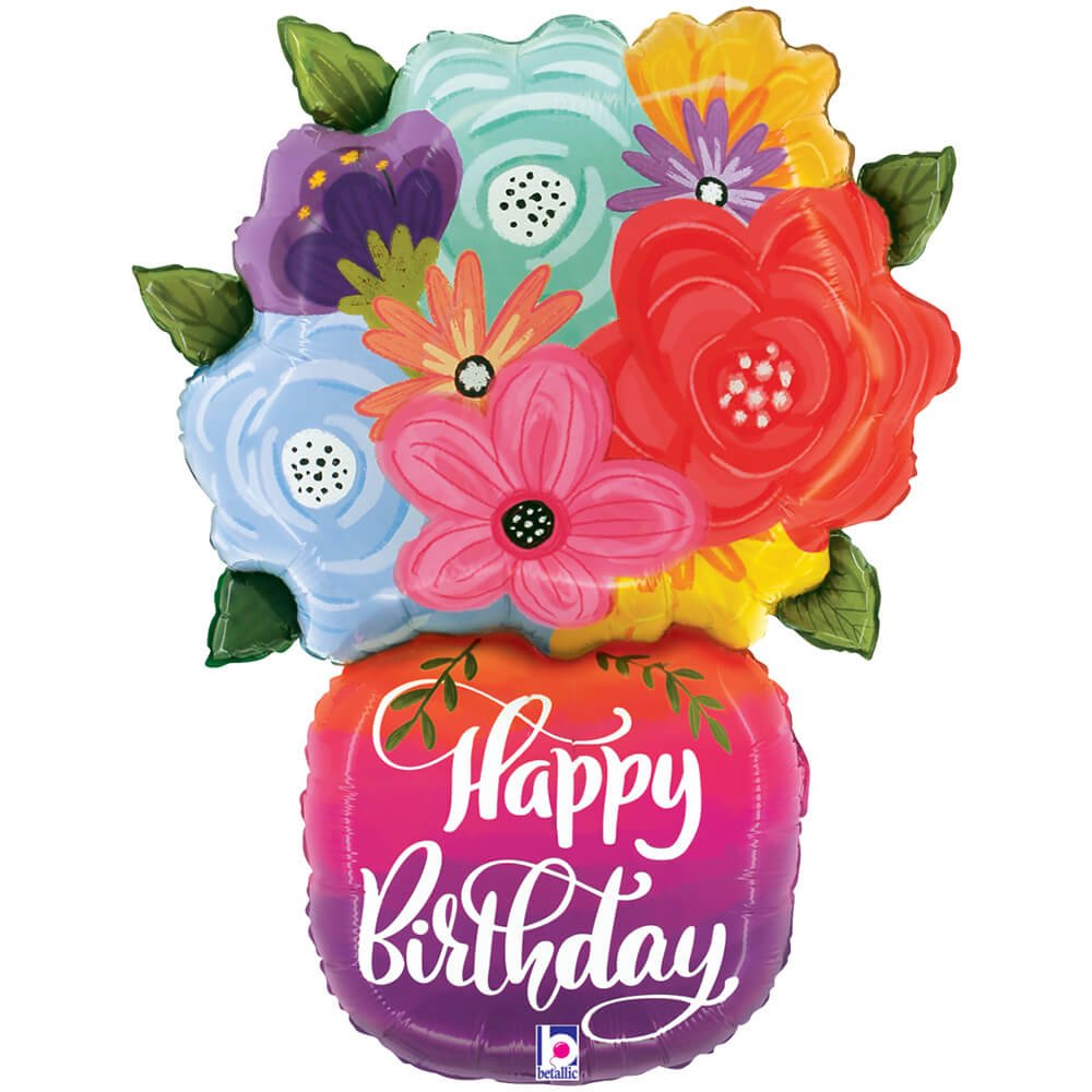 29 inch HAPPY BIRTHDAY BRIGHT FLOWERS VASE