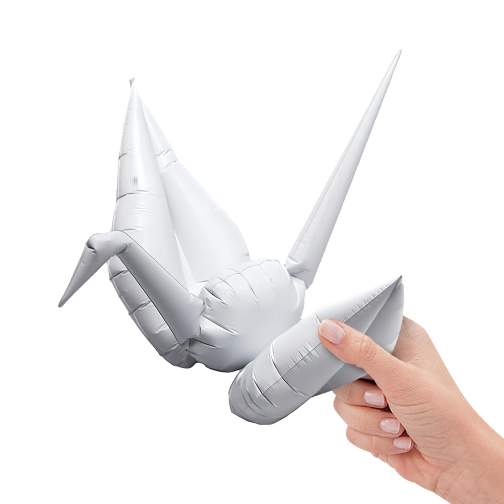 15 inch ORIGAMI CRANE METALLIC WHITE (AIR-FILL ONLY)