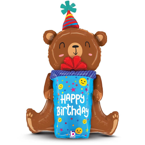 34 inch HAPPY BIRTHDAY SMILEY GIFT BEAR (AIR - FILL ONLY) - LA Balloons