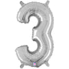 Betallic 14 inch NUMBER 3 - SILVER MEGALOON Foil Balloon 34843SP-B-P