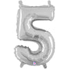 Betallic 14 inch NUMBER 5 - SILVER MEGALOON Foil Balloon 34845SP-B-P