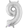 Betallic 14 inch NUMBER 9 - SILVER MEGALOON Foil Balloon 34849SP-B-P