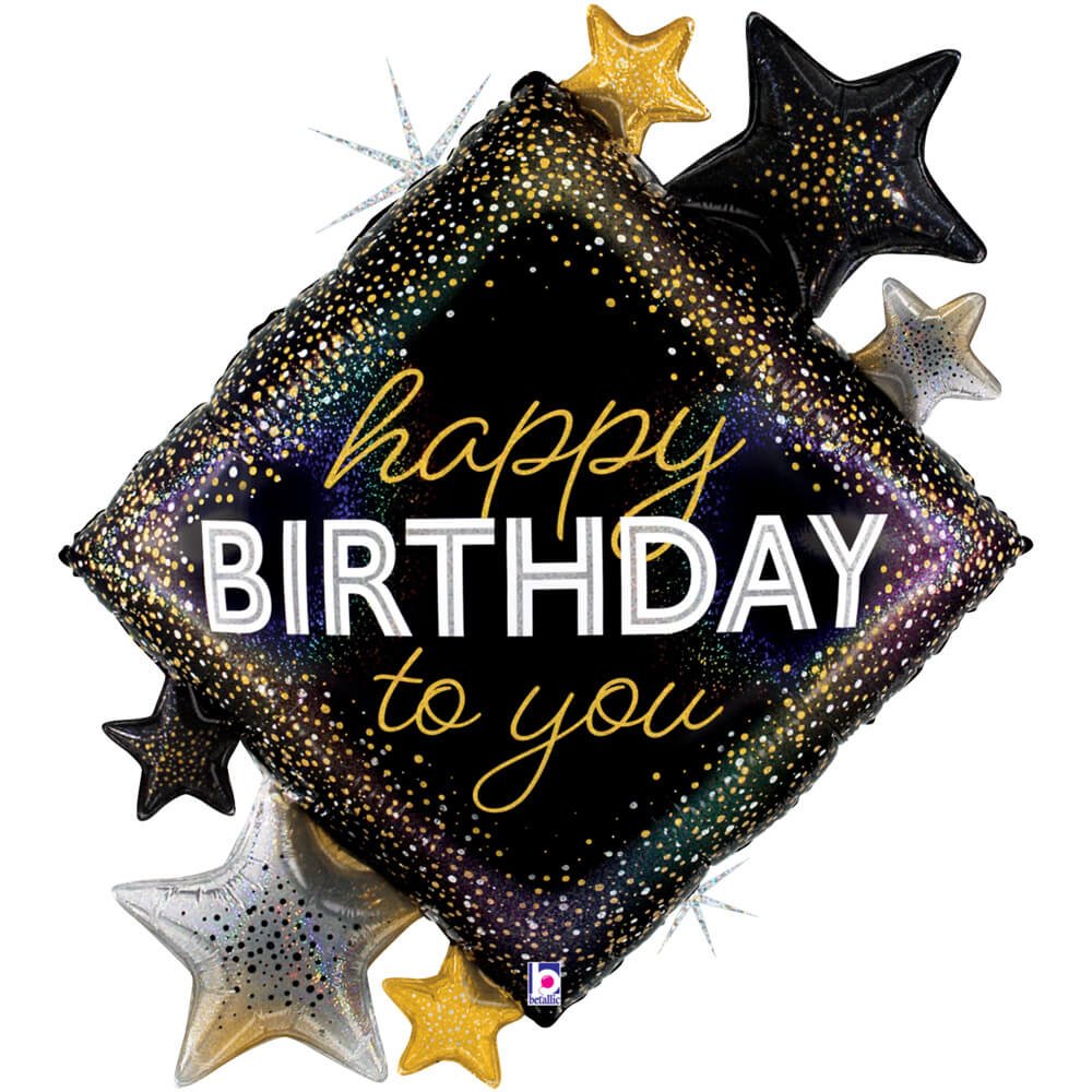 38 inch HAPPY BIRTHDAY METALLIC DIAMOND STARS
