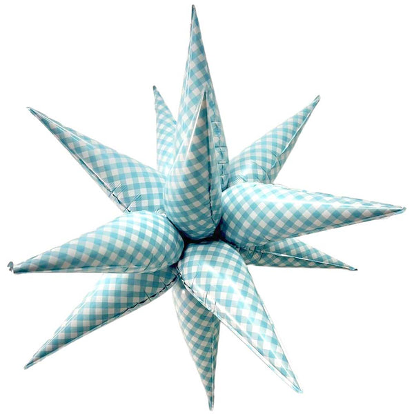 40 inch BLUE GINGHAM STARBURST (AIR - FILL ONLY) - LA Balloons