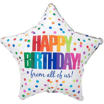 Anagram 18 inch HAPPY BIRTHDAY FROM ALL OF US DOTS Foil Balloon 41313-01-A-P