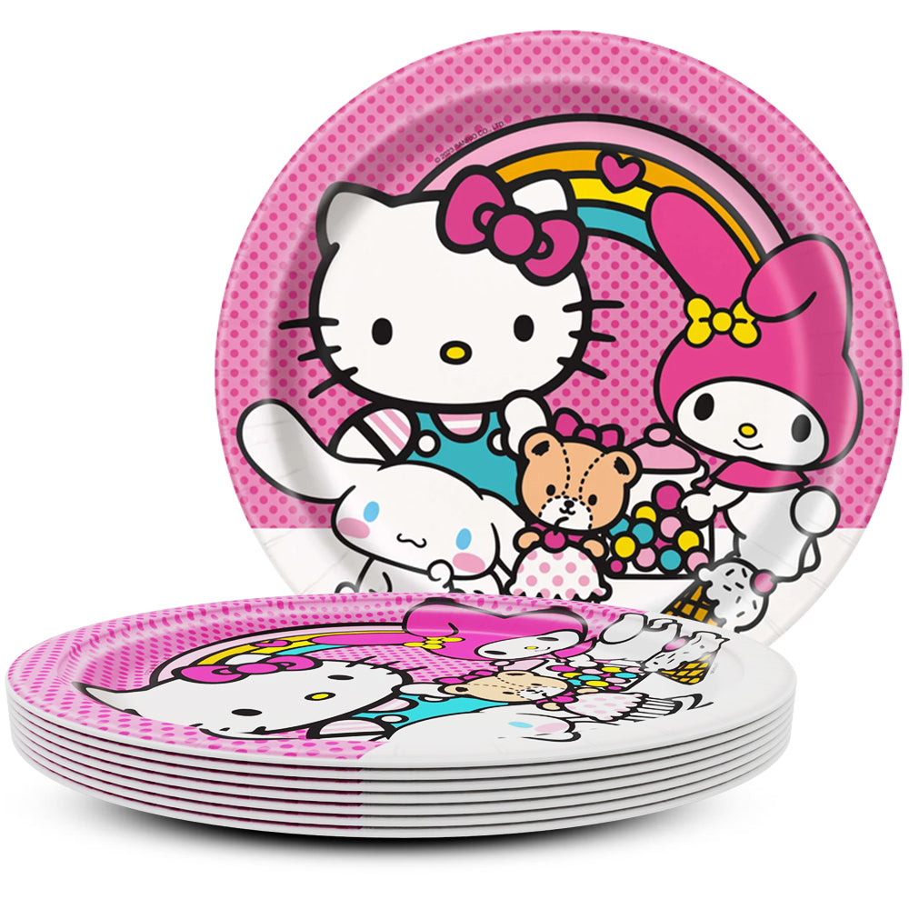 9 inch HELLO KITTY AND FRIENDS ROUND DINNER PLATES (8 PK)