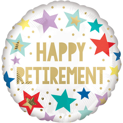 Anagram 18 inch HAPPY RETIREMENT WHITE STARS Foil Balloon 41640-02-A-U