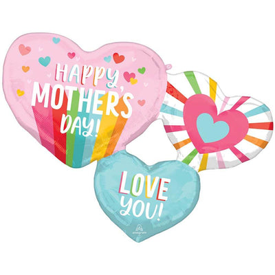 Anagram 33 inch HAPPY MOTHER'S DAY STRIPES & HEARTS Foil Balloon 46738-01-A-P