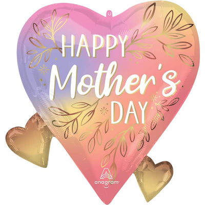 Anagram 22 inch HAPPY MOTHER'S DAY BOTANICAL HEART SUPERSHAPE Foil Balloon 46741-01-A-P
