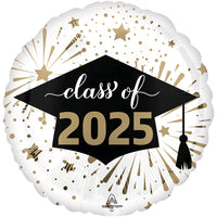 Anagram 18 inch CLASS OF 2025 - WHITE & GOLD Foil Balloon 47463-01-A-P