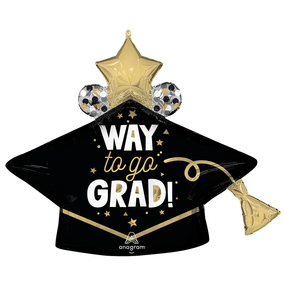 Anagram 33 inch WAY TO GO GRAD CAP Foil Balloon 47580-01-A-P