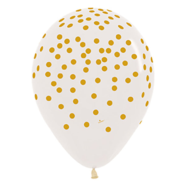 Sempertex 11 inch CRYSTAL CLEAR W/ GOLD CONFETTI PRINT Latex Balloons 53277-B
