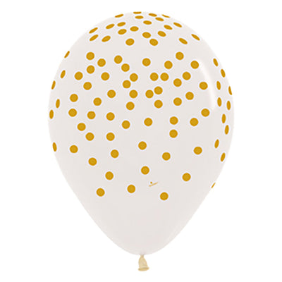 Sempertex 11 inch CRYSTAL CLEAR W/ GOLD CONFETTI PRINT Latex Balloons 53277-B