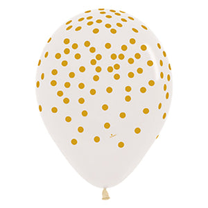 Sempertex 11 inch CRYSTAL CLEAR W/ GOLD CONFETTI PRINT Latex Balloons 53277-B