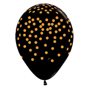 Sempertex 11 inch GOLD CONFETTI - BLACK Latex Balloons 53278-B