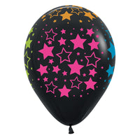 Sempertex 11 inch NEON BOLD STARS - DELUXE BLACK Latex Balloons 53346-B