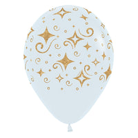 Sempertex 11 inch GOLDEN DIAMONDS - FASHION WHITE Latex Balloons 53352-B