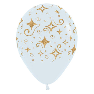 Sempertex 11 inch GOLDEN DIAMONDS - FASHION WHITE Latex Balloons 53352-B