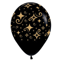 Sempertex 11 inch GOLDEN DIAMONDS - DELUXE BLACK Latex Balloons 53353-B