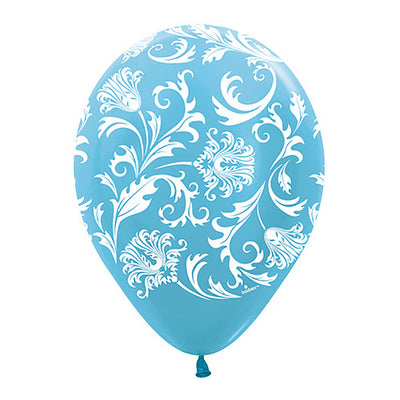 Sempertex 11 inch DAMASK - PEARL CARIBBEAN BLUE Latex Balloons