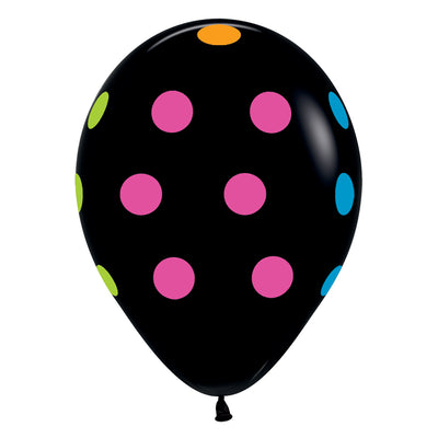 Sempertex 11 inch SEMPERTEX MULTI POLKA DOT - DELUXE BLACK Latex Balloons 53898-B