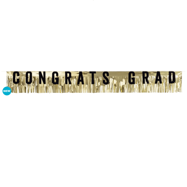 6 foot CONGRATS GRAD GOLD FOIL FRINGE BANNER - LA Balloons