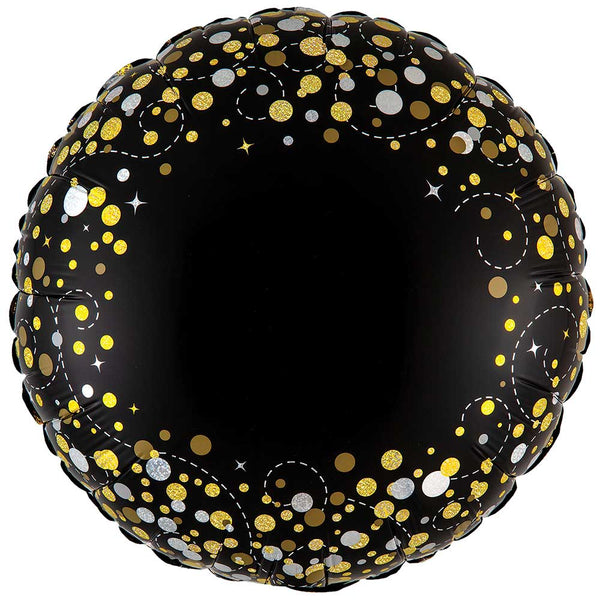 18 inch SPARKLING FIZZ BLACK GOLD NO MESSAGE HOLOGRAPHIC