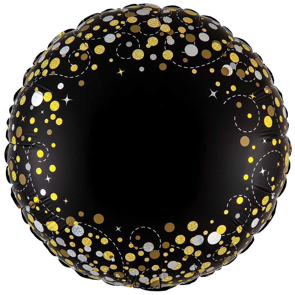 18 inch SPARKLING FIZZ BLACK GOLD NO MESSAGE HOLOGRAPHIC
