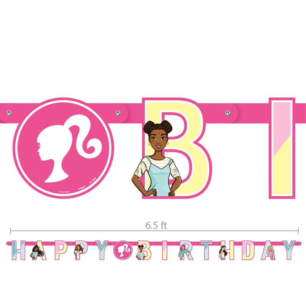 6.5 foot BARBIE HAPPY BIRTHDAY JOINTED BANNER - LA Balloons