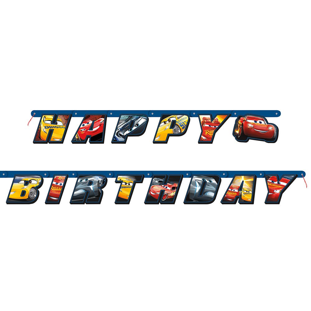 6.5 foot CARS HAPPY BIRTHDAY JOINTED BANNER