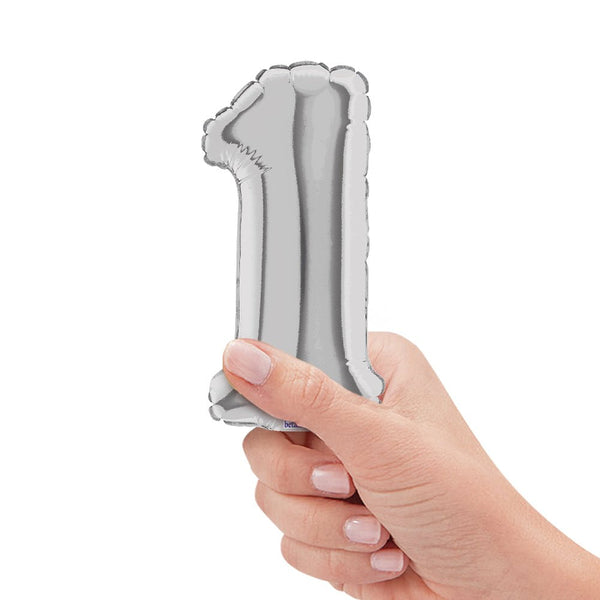 7 inch NUMBER 1 - SILVER MEGALOON - LA Balloons