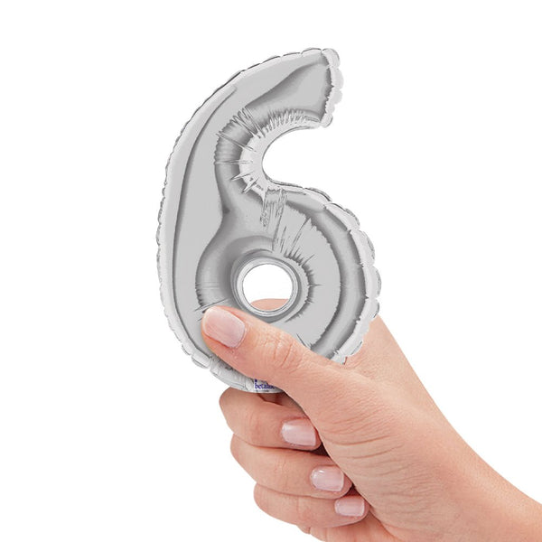 7 inch NUMBER 6 - SILVER MEGALOON - LA Balloons