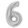 7 inch NUMBER 6 - SILVER MEGALOON - LA Balloons
