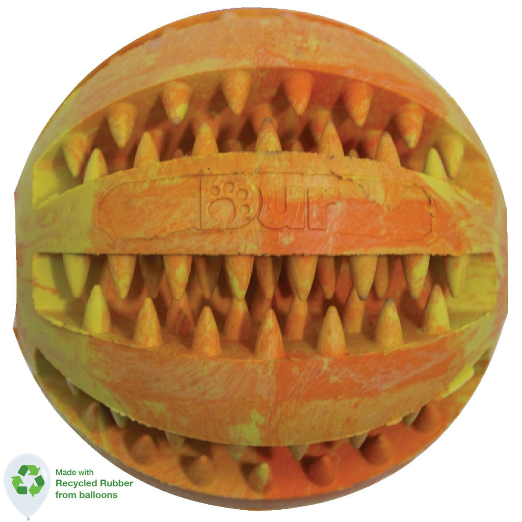 DUR DOG TOYS - MEDIUM BALL IN YELLOW & ORANGE - CREATED FROM RECYCLED BALLOONS