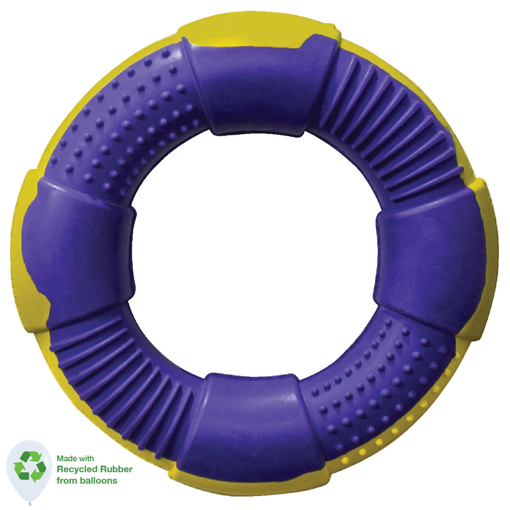 DUR DOG TOYS - MEDIUM RING IN VIOLET & YELLOW - CREATED FROM RECYCLED BALLOONS