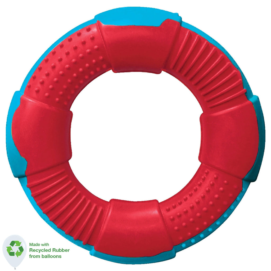 DUR DOG TOYS - MEDIUM RING IN RED & CARIBBEAN BLUE - CREATED FROM RECYCLED BALLOONS